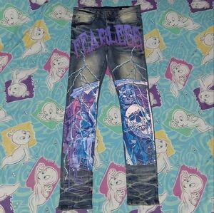GFTO Los Angeles Fearless Reaper Skinny Denim Blue Jeans